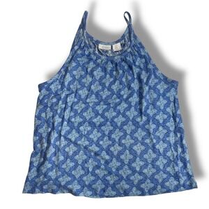 Sigrid Olsen Womens XL Blue Patterned 100% Linen Summer Soft Flowy Tank Top